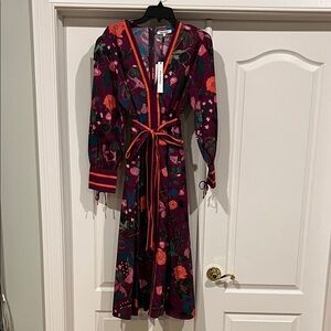 NWT Celina Moon Floral Print Long Sleeve Cotton Dress size L